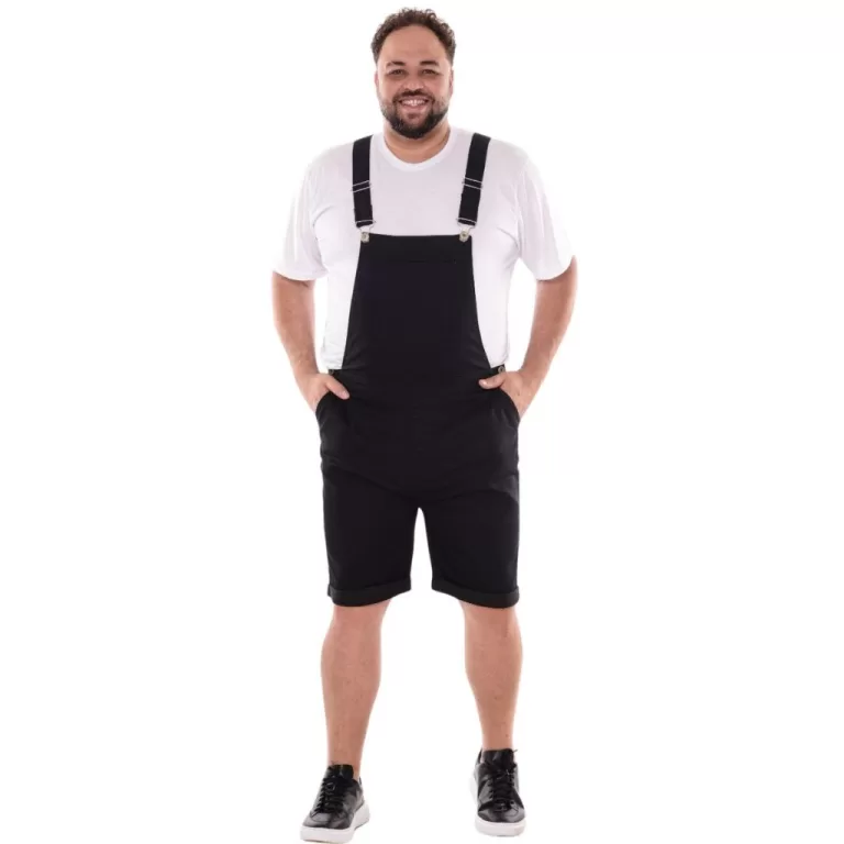 Macacão Jardineira Curto Masculino Plus Size Pret