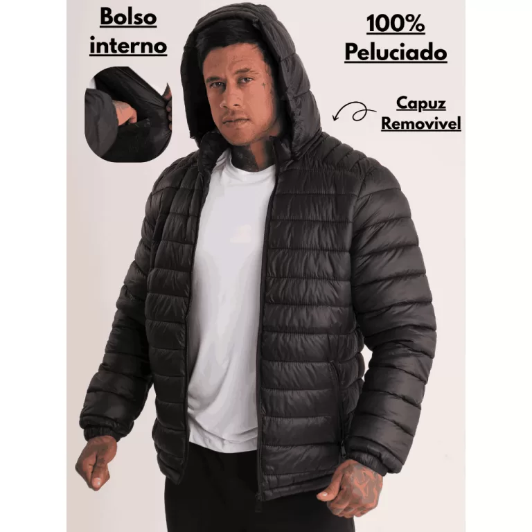Jaqueta Masculina Peluciada Puffer Preto Forrada R