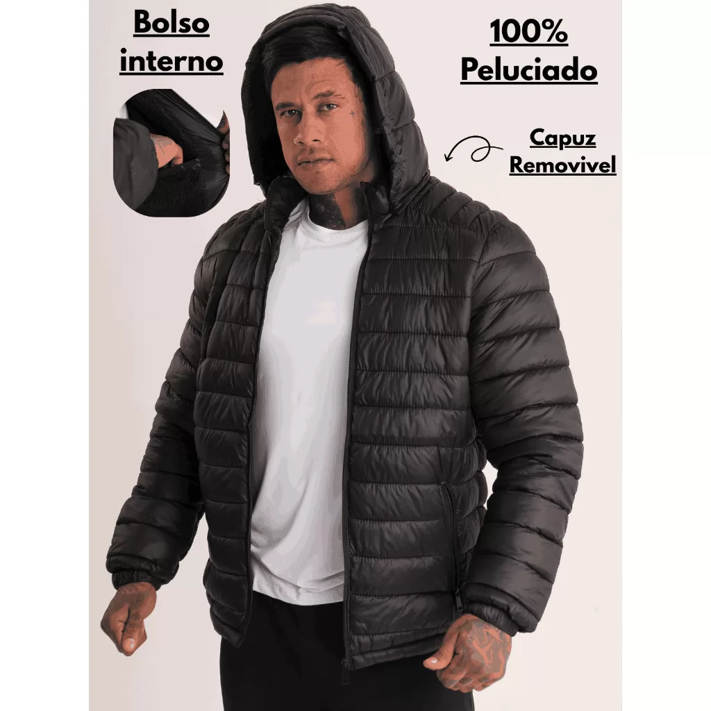 Jaqueta Masculina Térmica Preto Azul Marinho Forrada Repelente a água