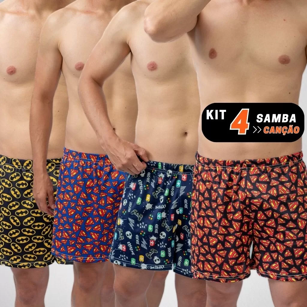 Kit 4 Cuecas Samba Canção Short para Dormir Pijamas Masculino