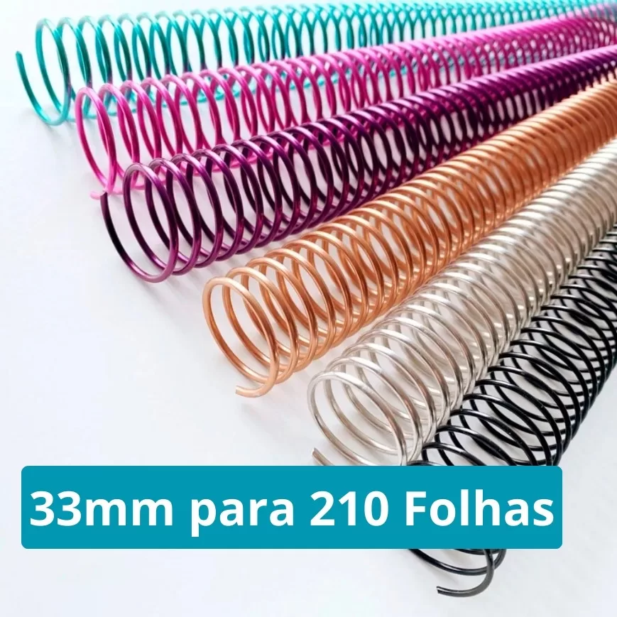 Espiral de Metal 33mm Branco 35cm para Encadernação Passo 6mm – 3, 6, 9, 12, 15 unidades