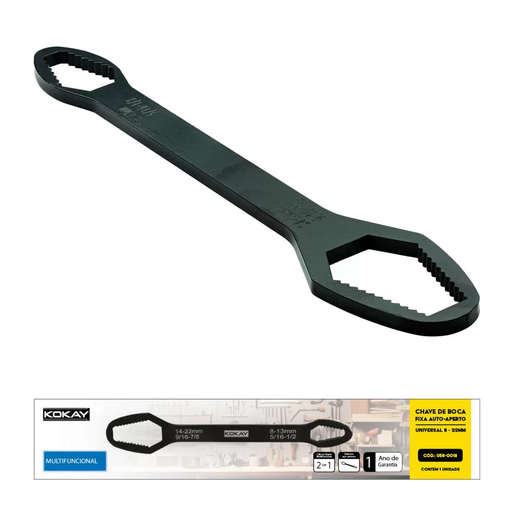 Chave Boca Fixa Universal Kokay 8 a 22mm Cabeça Dupla Torx Aço Resistente Ferramenta Profissional