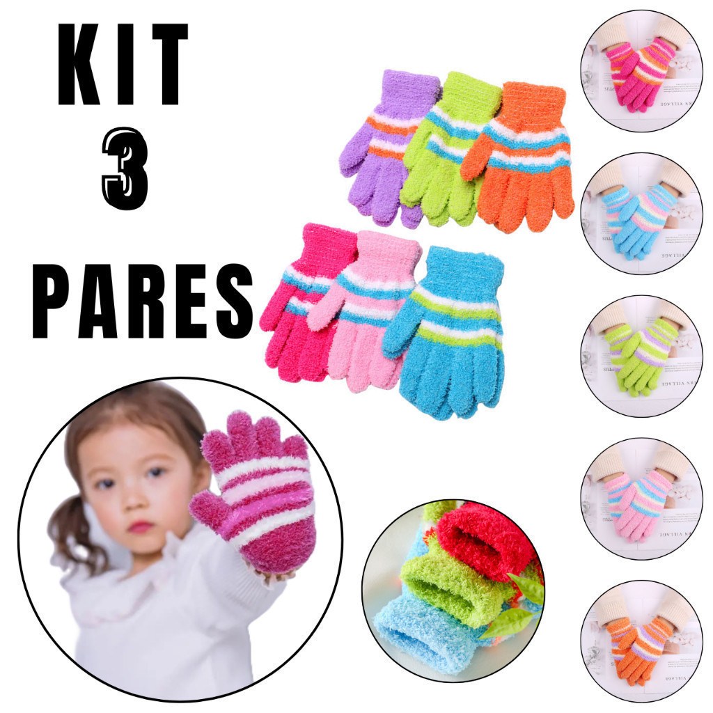 Kit 3 Luva Infantil La Lisa Inverno Frio Criança Menina Menino Quentinha Resistente