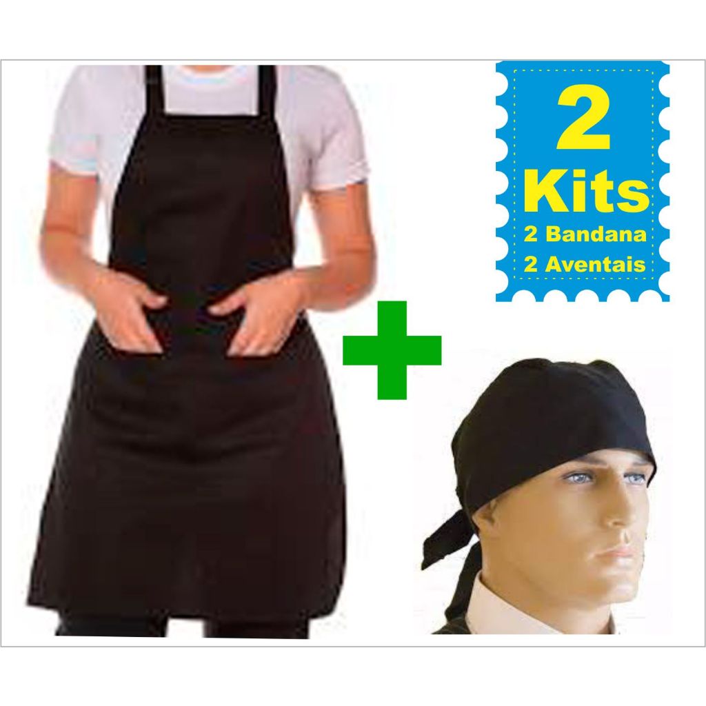 Kit 2 Aventais copa + 2 bandanas oxford 100% poliéster