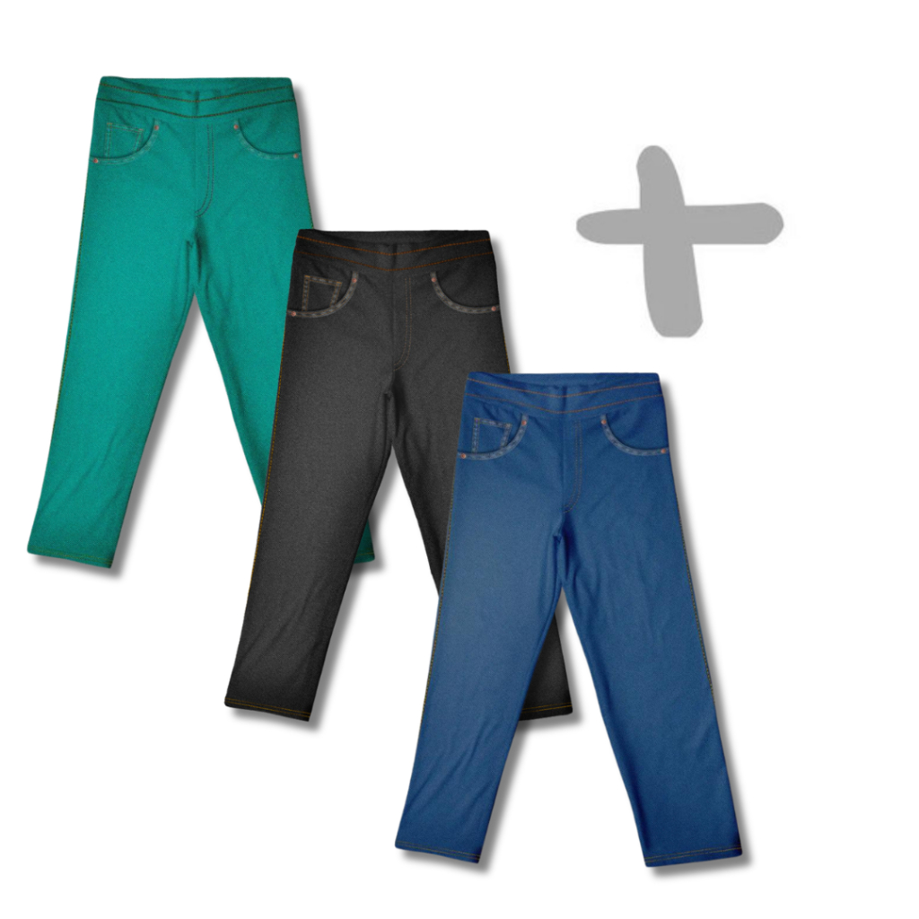 Kit 3 Calças Fake Jeans MiniBoo Masculino Infantil – 3 Cores Azul Escuro, Verde, Preto