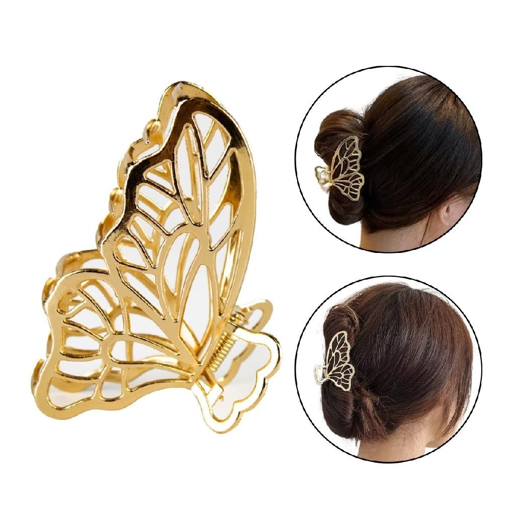 Kit 2 Presilhas Grande Prendedores Cabelo Dourado Borboleta Moda Penteados