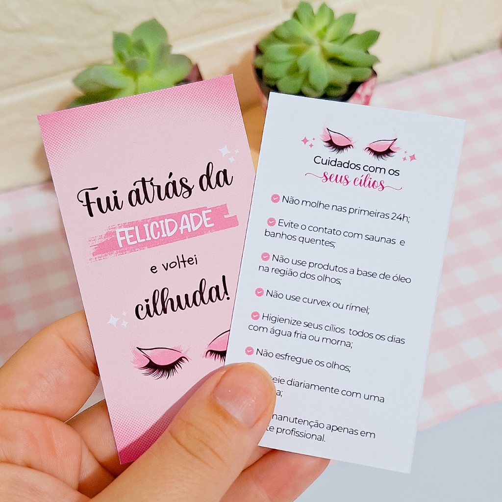 Cartão/Tag de Cuidados com o cílios/alongamento Lash Design – 20/50/100 unidades