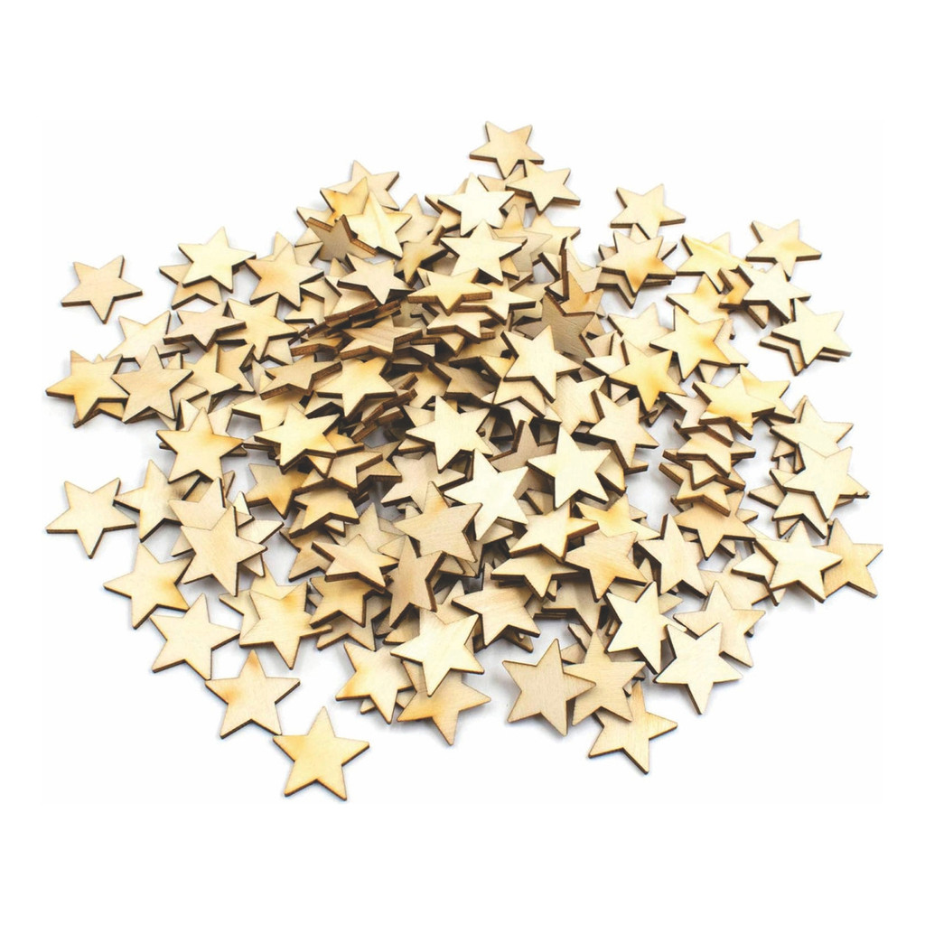 Kit 100 Apliques Estrelas Em Mdf Cru 3 X 3 Cm