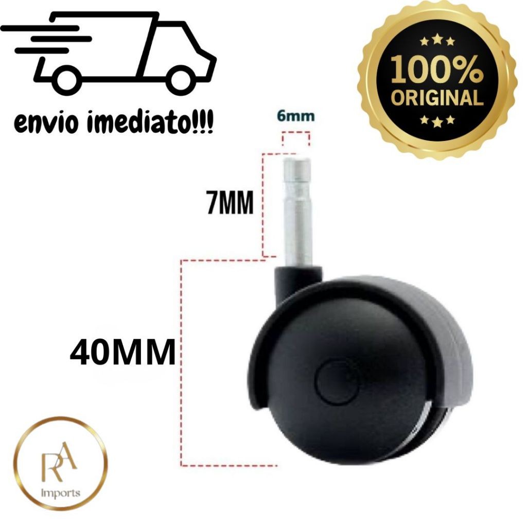 Rodinhas Rodízio giratória 40mm Pino 6mm preto cama box andador cesta de fruta carrinho manicure