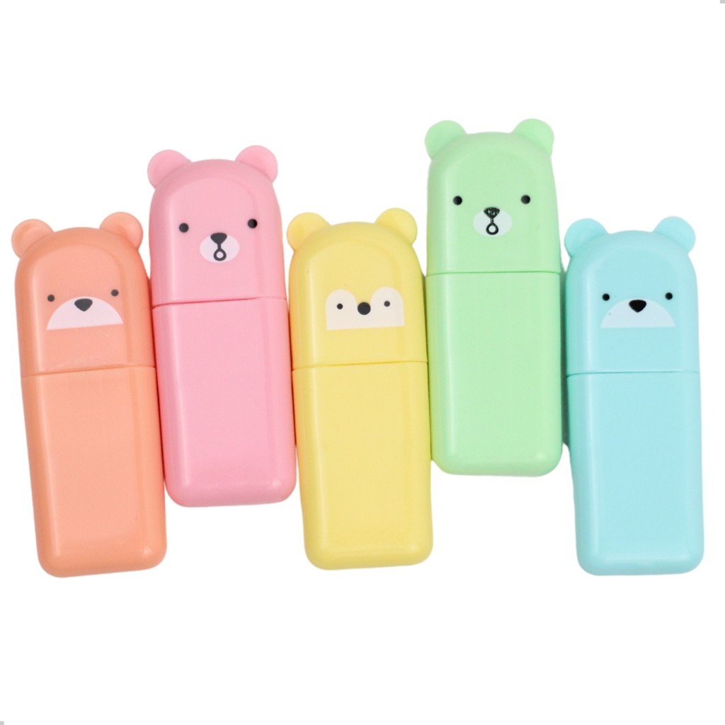 Kit Mini Caneta Marca Texto Ursinhos 5 Unidades Papelaria