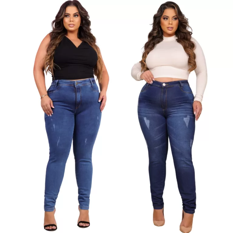 Kit 2 Calça Jeans Feminina Plus Size Lycra Cintur
