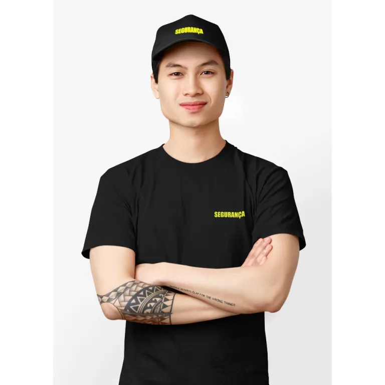 Kit Camiseta Segurança + Boné Com escrita nas co