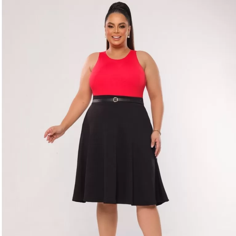 Saia Plus Size Moda Evangélica Midi Godê com Cin