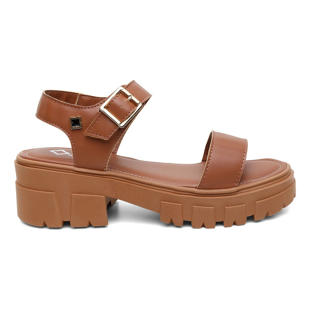 Sandália Feminina Plataforma Sola Macia Tratorada Flatform