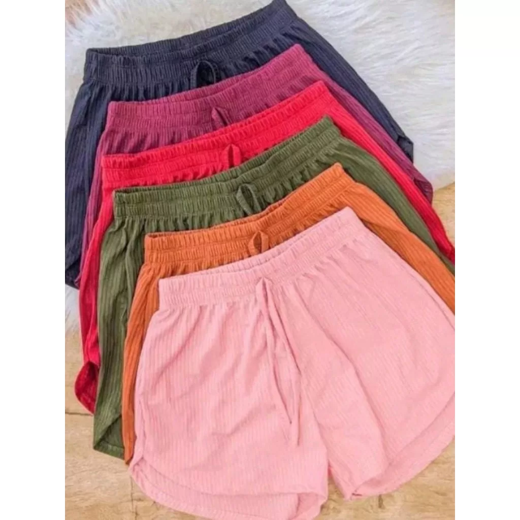 Kit 3 Short Plus Size Canelado Cores Sortidas Tamanho G1 G2 G3