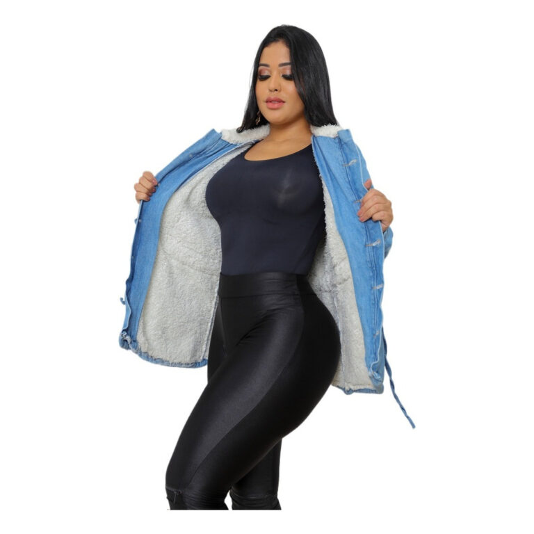 Parka Jeans Feminina Sobretudo Forrada Com Pelinho