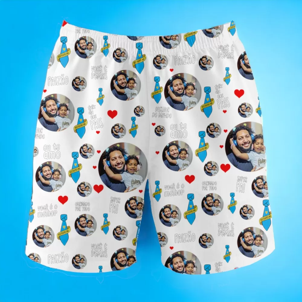 Samba-Canção com Foto Dia dos Pais Shorts Masculino Pijama