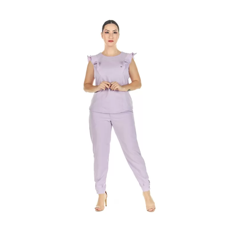 Conjunto Scrub Feminino Babados Lilás Secretária