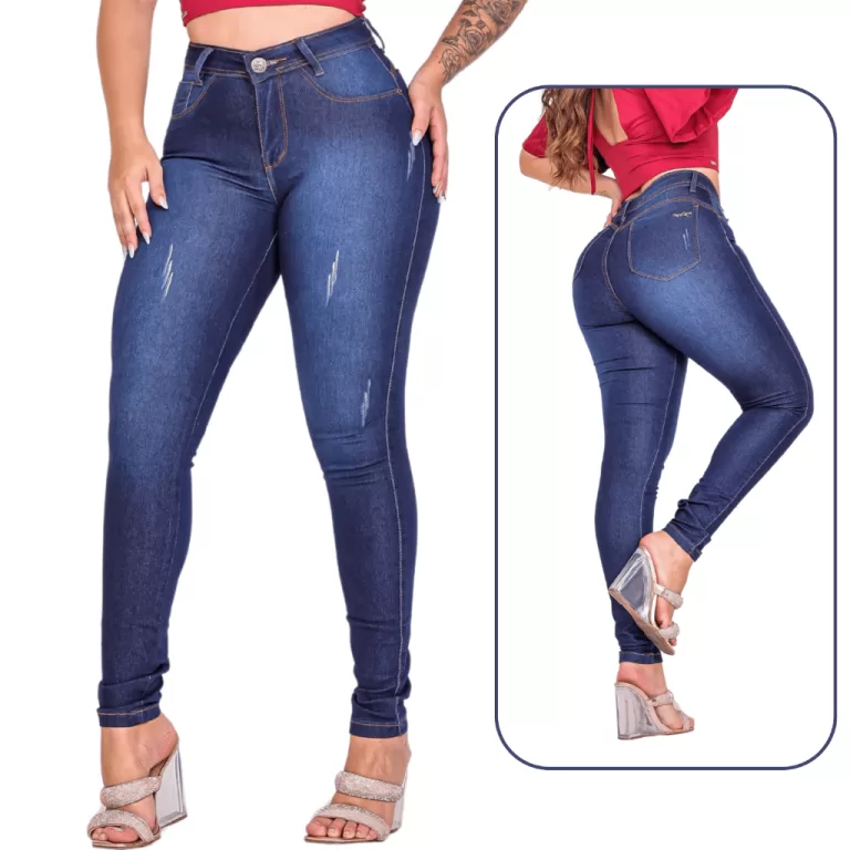 CALÇA FEMININA ELEGANTE NO JEANS CINTURA ALTA PRE