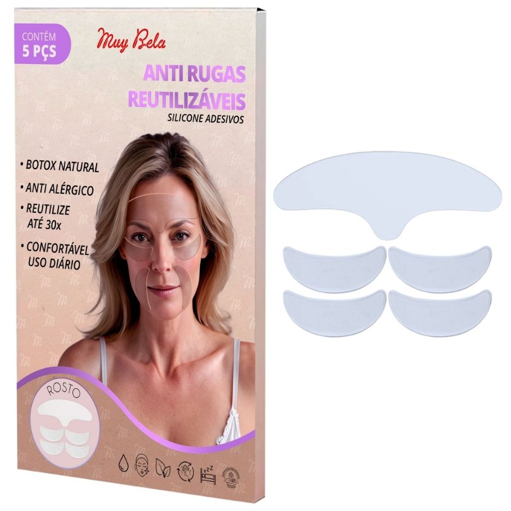 Silicone Reutilizável para Rugas do Rosto Adesivo Muy Bela Colágeno Natural Anti Marcas Testa Bigode
