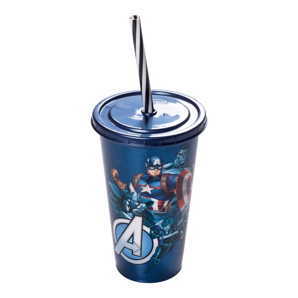Copo com Canudo Super Heróis Capitão America 500 ml Plasutil
