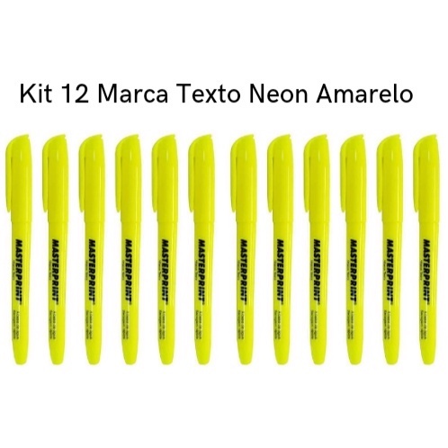 Kit 12 Marca Texto Neon Amarelo Masterprint –
