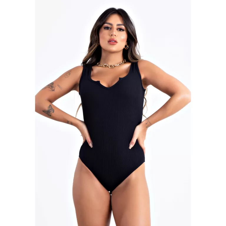 Body Lótus Canelado Moda Estilo Casual Festa Dia 