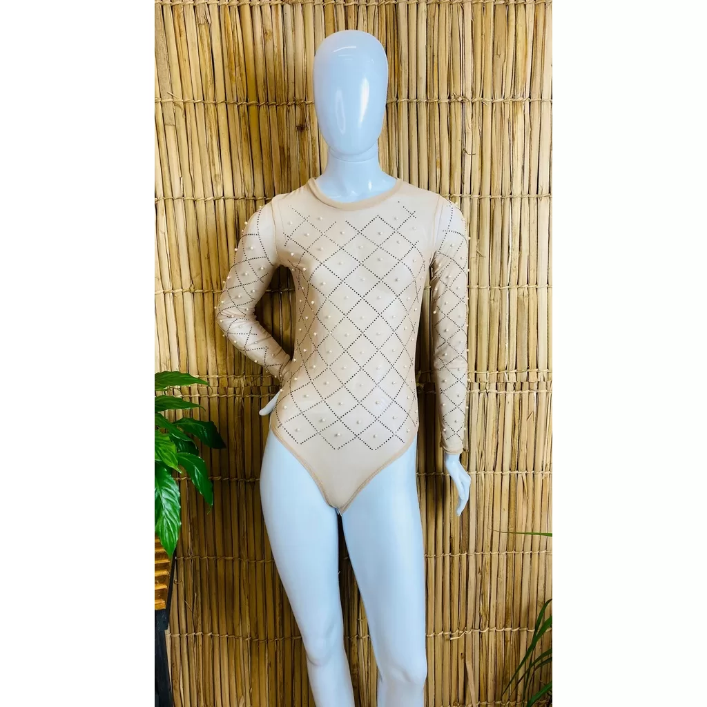 Dança do Ventre Body Manga Longa Segunda Pele Tule Pedrarias Luxuoso – Pronta Entrega – BODYA-16