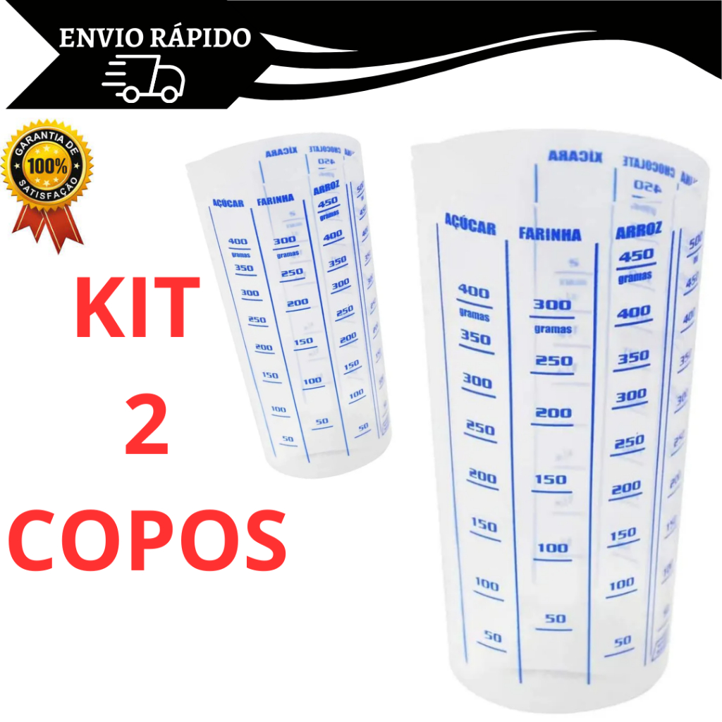 Kit 2/1 Copo Medidor Graduado Receitas Dosador Medidas Copo Medidor 500ML