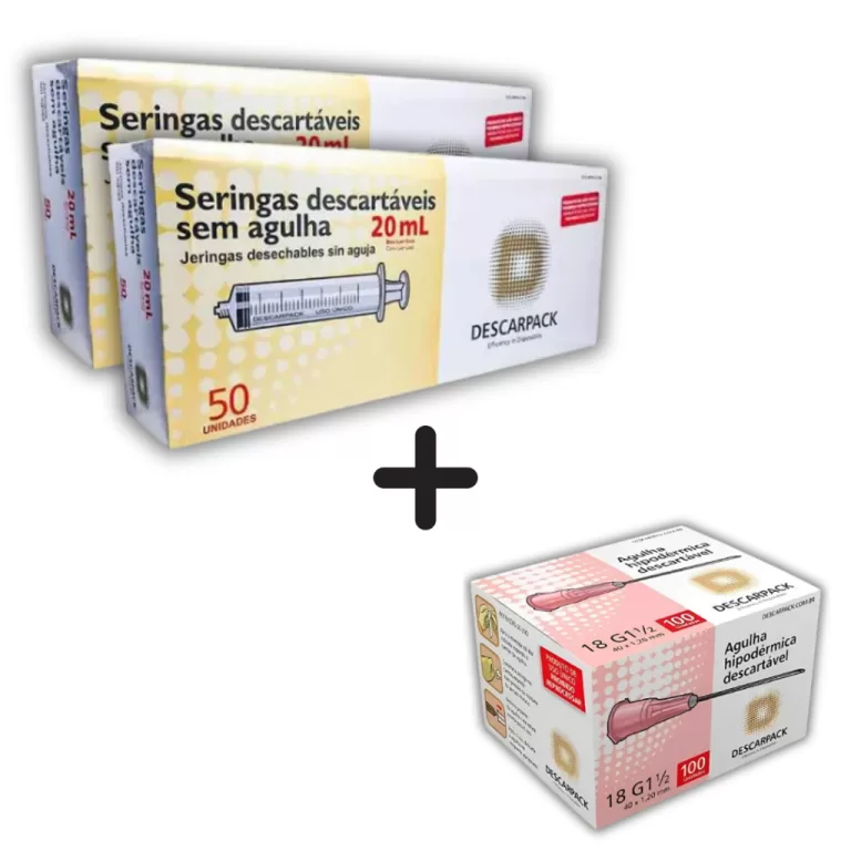 Kit 100 Seringas 20ml Bico LL + 100 Agulhas 40