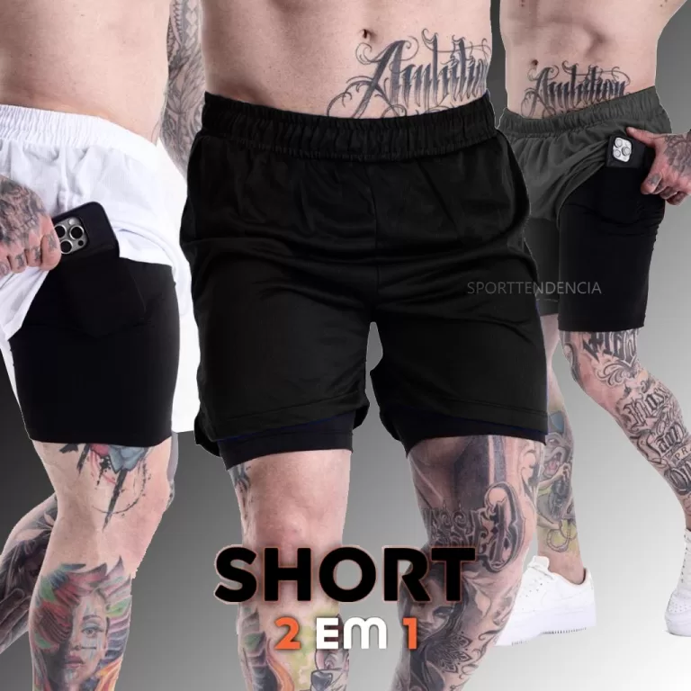 Kit 2 Bermuda Academia 2 em 1 Masculino Shorts Esp