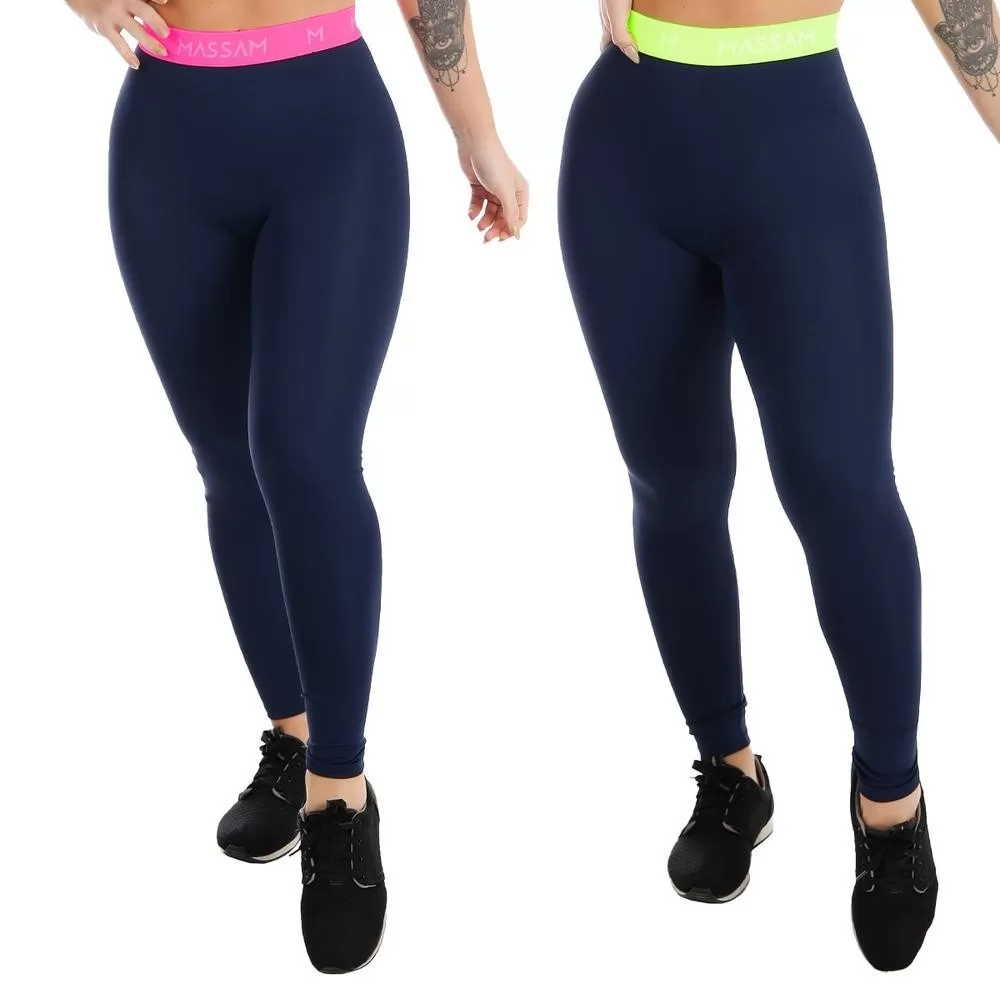 Kit 2 Leggings Neon Feminina Massam Fitness
