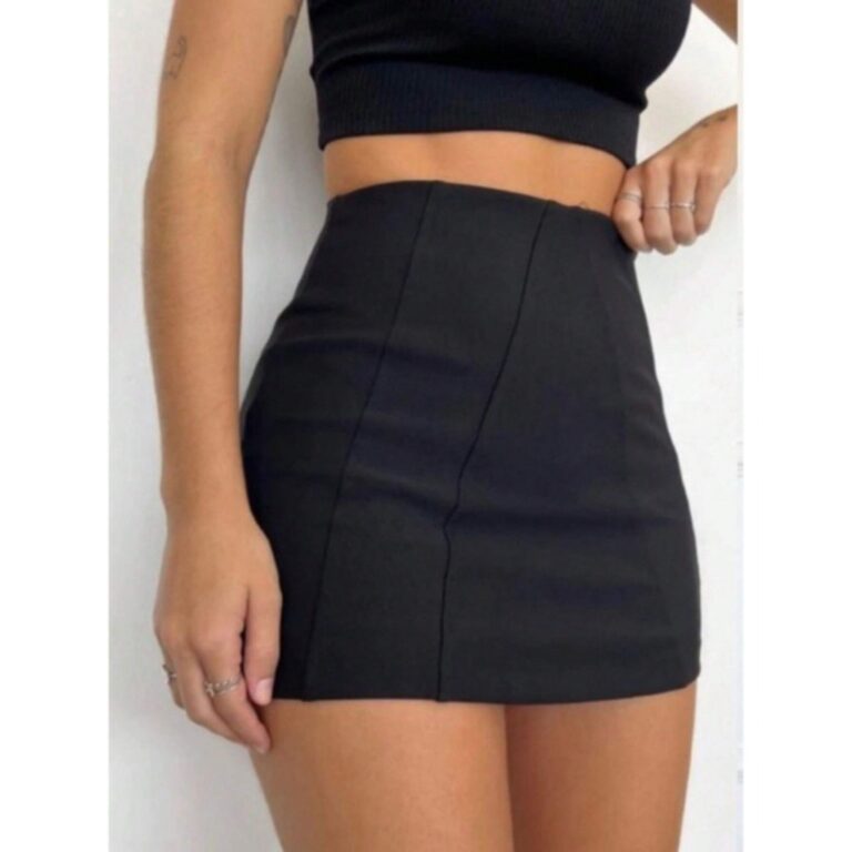 Short Saia Feminino Curto Bengaline Cintura Alta C