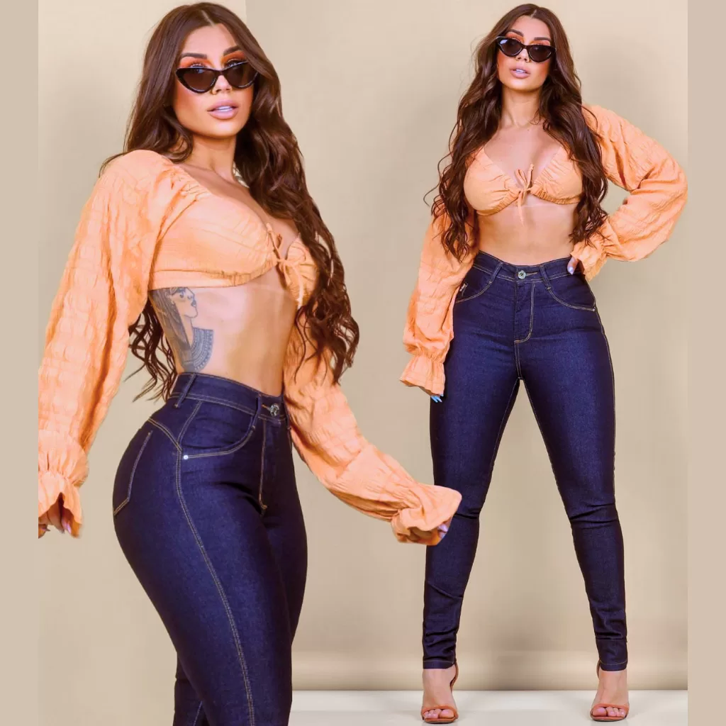 Calça Jeans Feminina Skinny Cintura Alta Com Elastano