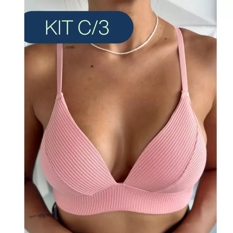 Kit 3 Sutiãs Sem Aro Bojo Canelado Sutiã Soft Co