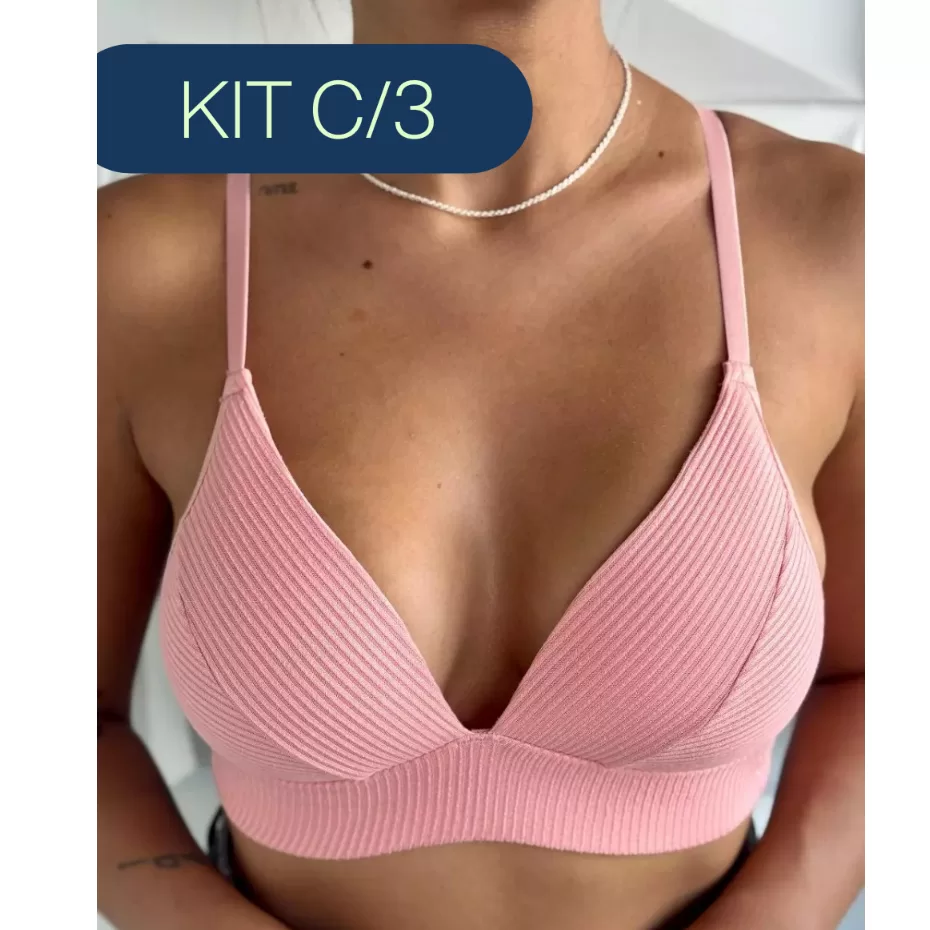 Kit 3 Sutiãs Sem Aro Bojo Canelado Sutiã Soft Confort Molinho Macio Sustentação Top Fitness