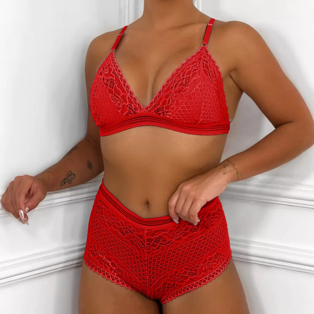 Kit 2 Conjuntos Lingerie Calcinha e Sutiã Sem Bojo Calesson Sexy Renda
