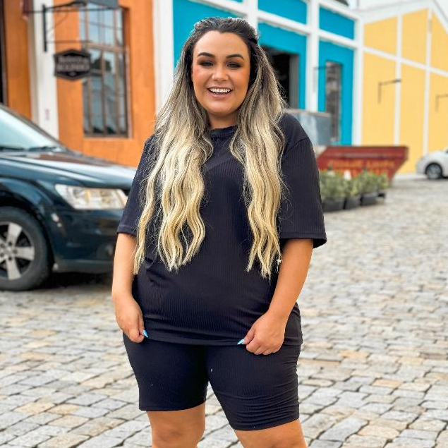 Conjunto Feminino Blusa E Bermuda Plus Size Canela
