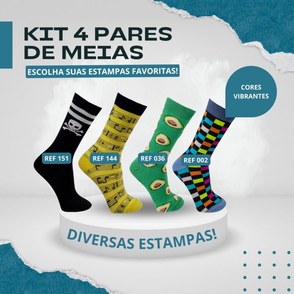 KIT 4 PARES DE MEIAS DIVERTIDAS – MASCULINA/FEMININA