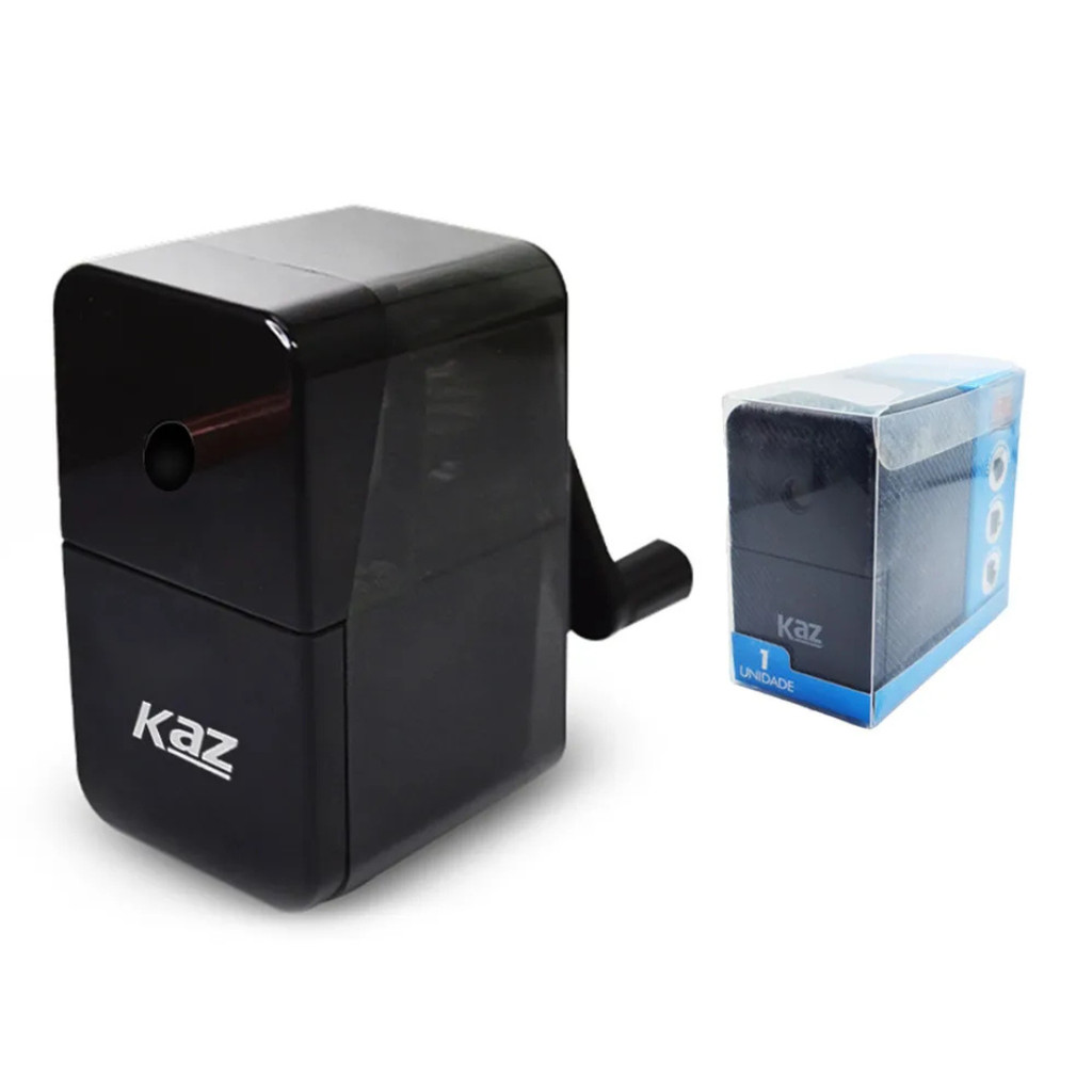 Apontador Escolar de Mesa Manual para Lápis com Manivela Apontador com Deposito Coletor Preto Kaz