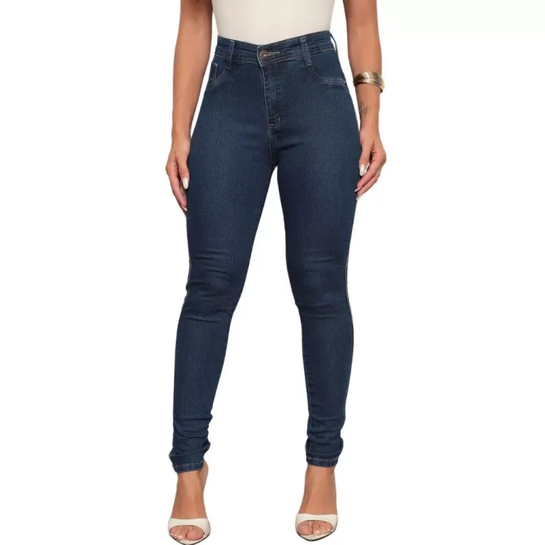 Calça Jeans Feminina Premium Cintura Alta Com Ela