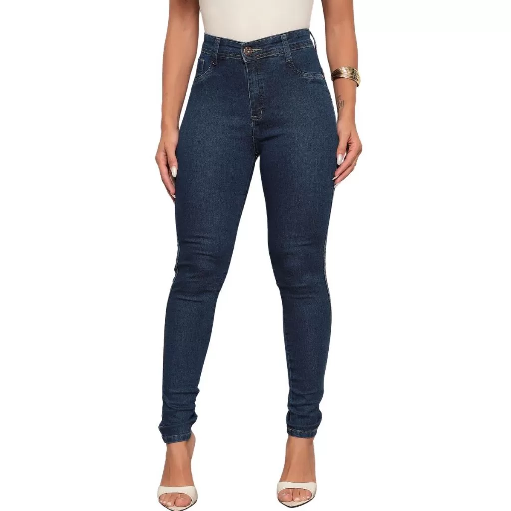 Calça Jeans Feminina Premium Cintura Alta Com Elastano