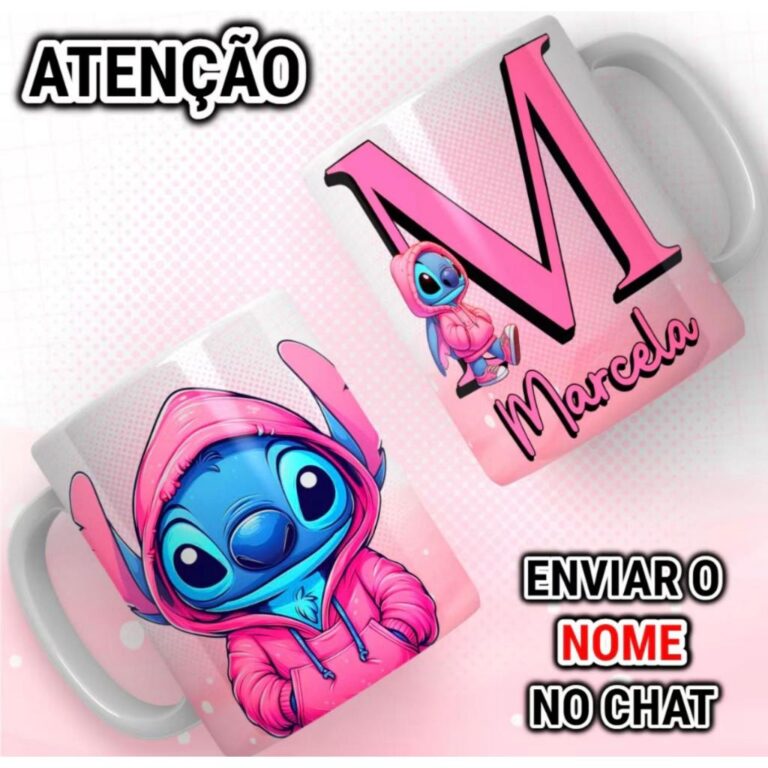 Copo Caneca de Porcelana Stitch Personalizado Com 
