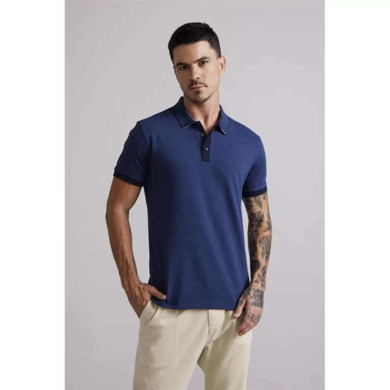 Camisa Polo Malha Slim Fit – Azul Marinho / 