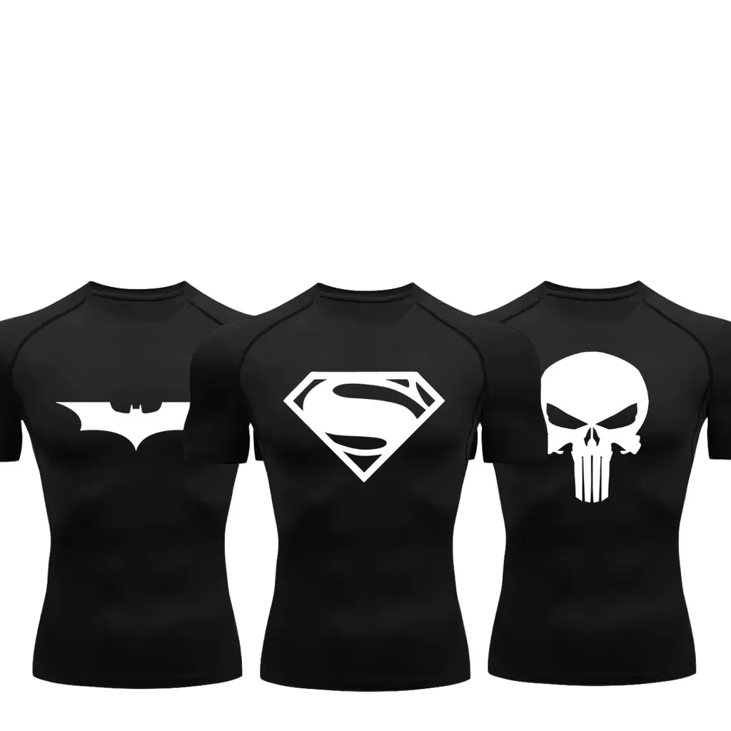 Kit 3 Camisetas Compressão Proteção Uv Estampada Tecido Gelado Segunda Pele Manga Curta Batman Super