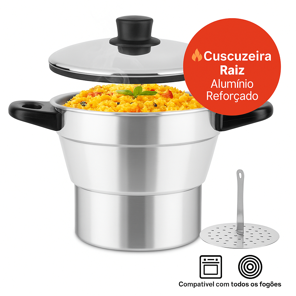 Cuscuzeira Cuscuzeiro Alumínio Polido Tradicional Nordestino Reforçado de Tamanhos Variados