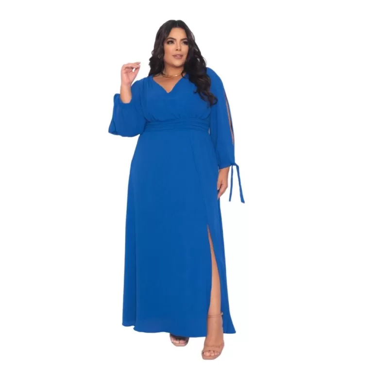 Vestido Plus Size Moderno Amarração Com Fenda El