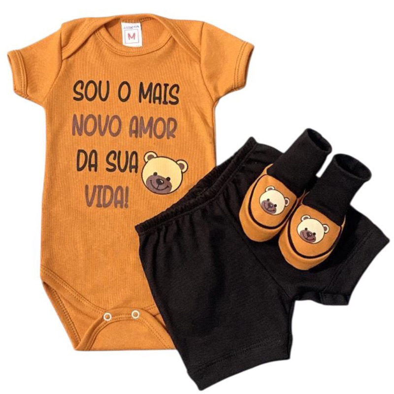 kit 3 peças ursinho bebê temáticos infantil temas