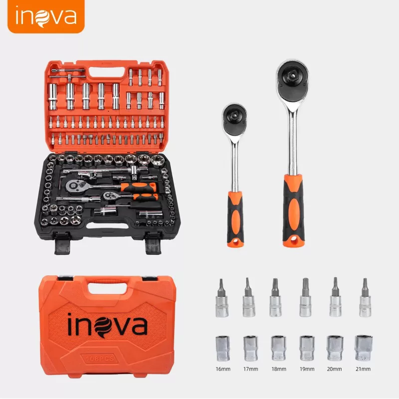 Jogo Caixa Ferramentas 108 Peças em Aço Jogo Soquete Catraca Multi Função Profissional