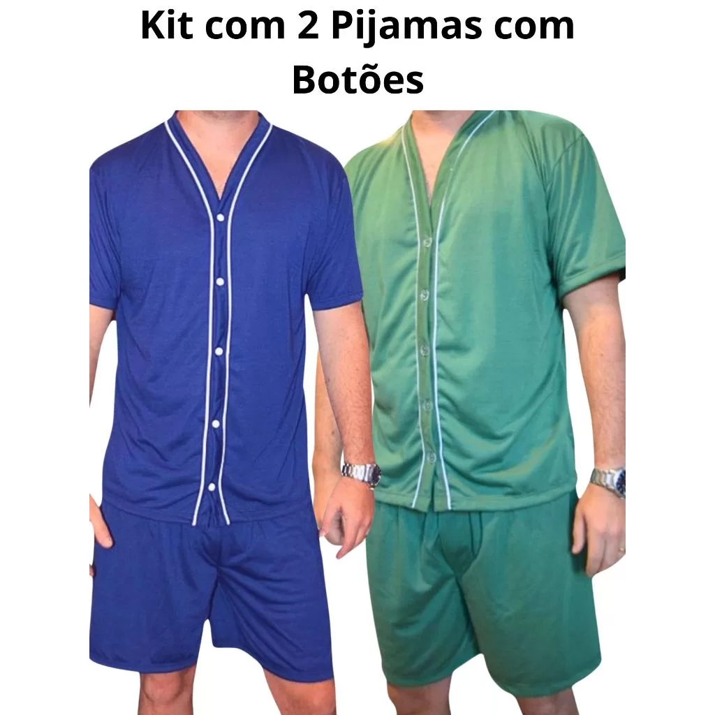 Kit com 2 Pijamas Masculino pos Cirúrgico Aberto com botões em malha de qualidade Cores Sortidas